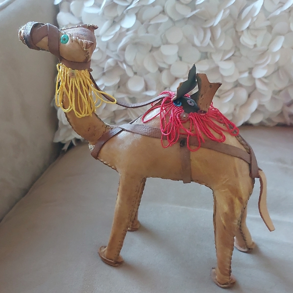 Handcrafted Leather Camel Figurine with Colorful Accents From Morocco